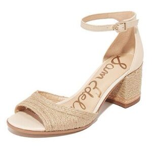 Sam Edelman Natural Beige Raffia Block Heel Sandals